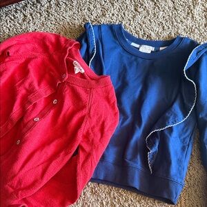 Cat & Jack Red Cardigan and Blue Ruffle-Trim Sweatshirt Set
